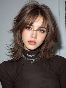 10 Inch Short Synthetic Straight Wig With Bangs, Black/Brown, Suitable For Daily Wear, Parties, Cosplay - Brown - View 6