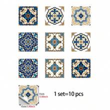 10pcs Floral Pattern Faux Ceramic Tile Wall Stickers, Moroccan Style PVC Self-Adhesive Removable Flat Wall Paper, Suitable For Home, Kitchen, Room, Wall, Floor Decor - Multicolor - View 12