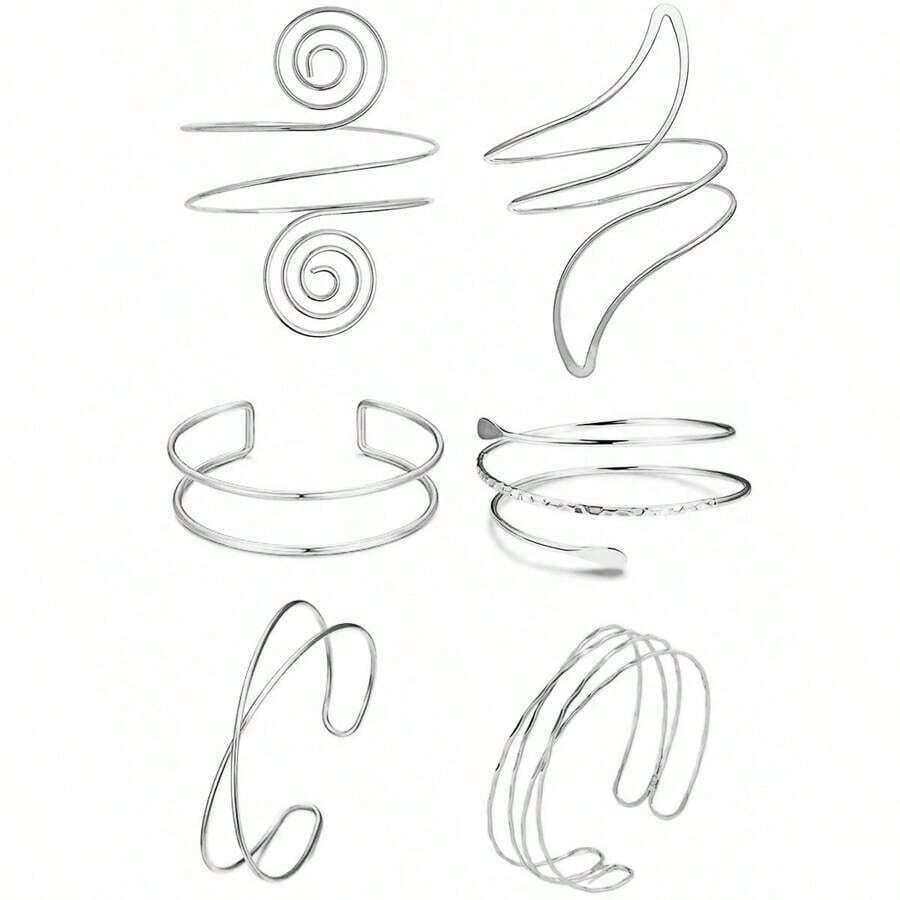 6pcs/Set Geometric Metal Punk Style Hollow Layer Exaggerated Bangle Bracelets Women - A0008T-1 - View 1