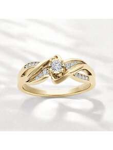 Anel de noivado com zircônia cúbica brilhante banhado a ouro 18k, anel de compromisso elegante, joia de luxo para presente feminino, perfeito para festas e festivais - Ouro - Ver 9