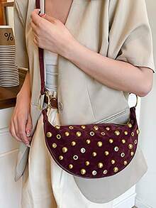 Steampunk Style Mushroom Rivet Shoulder Bag For Women - Burgundy - View 5