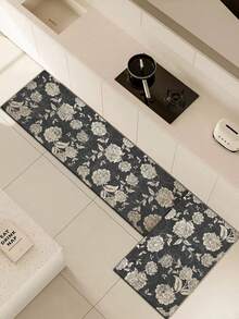 1 pezzo Tappetino da cucina in gel di silice con motivo floreale, sfondo grigio scuro con stampe di fiori bianchi e foglie, tappeto da cucina imbottito di lusso anti-fatica, adatto per cucina, bagno, ingresso, lavanderia, camera da letto, soggiorno