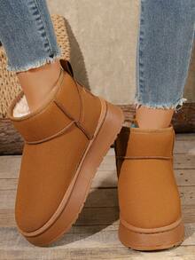 Women Winter Mid-Calf Boots - New Warm Snow Boots, Thick Lining, Leather, Waterproof, Platform, Pull On Style Ankle Boots, Brown And Black,Fur,Party - Maroon - View 1