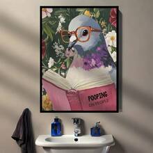 1pc/Set Funny Pigeon Reading Book Wall Arts Canvas Posters Prints - Funny Birds And Animals Bathroom Decorations, Suitable For Toilets, Apartments, Living Rooms, Bedrooms, Modern Home Decorations, Bathroom Decorations,No Frame Include