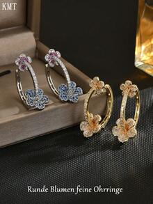 KMT 2 piezas Pendientes de corona floral con incrustaciones de cobre y circonita cúbica para mujer, elegantes para joyería, compromiso, boda, dama de honor, fiesta, accesorios de vestir diarios