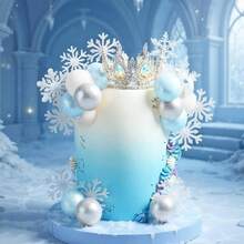 LaVenty Snowflake Balls Cake Toppers Frozen Princess Cake Decoration Tiara Crown Birthday Decoration For Birthday Boho Party Supplies - Multicolor - View 3