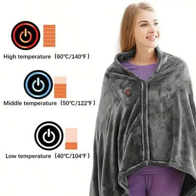 1件装电热毯披肩，多功能加热披肩，三档温度控制，USB加热毯，防寒保暖毯（不含移动电源）