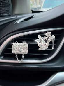 2pcs Rhinestone Decor High Heel & Bag Design Car Air Outlet Ornament - bạc - Xem 2