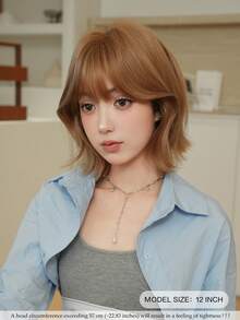 NAMM 12 Inch Short Curly Wigs For Women - Modest Fashion Wave Wig Curtain With Bangs, Brown Soft Silky Heat-Resistant Synthetic Fiber Wigs For Daily Use, Perfect For Holidays Music Festivals Celebrations-Sakura Celebrations Glam & Party Street Wear Photography Use - 棕色 - 查看 3