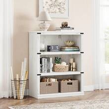 Librero Rústico 3 Niveles 39.9", Estantería de Madera con Almacenaje, Repisa de Exhibición para Oficina, Sala o Recámara, Blanco - Blanco - Ver 5