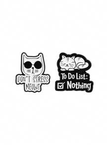 2 piezas Insignia de gato relajado, diseño de estilo perezoso con gafas de sol, lista de tareas en blanco tipo meme, actitud de vida anti-estrés, decoración diaria para mochila, regalo juvenil anti-ajetreo