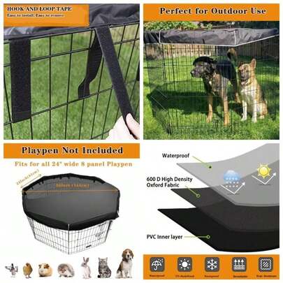 Funda para bolgrafo para perro con tela duradera y red de malla, proporciona sombra y , la cubierta superior para corral para perro se adapta a todos los 8 paneles de 24 pulgadas de ancho, bolgrafo de ejercicio para mascotas en interiores y exteriores, fcil de montar, negro