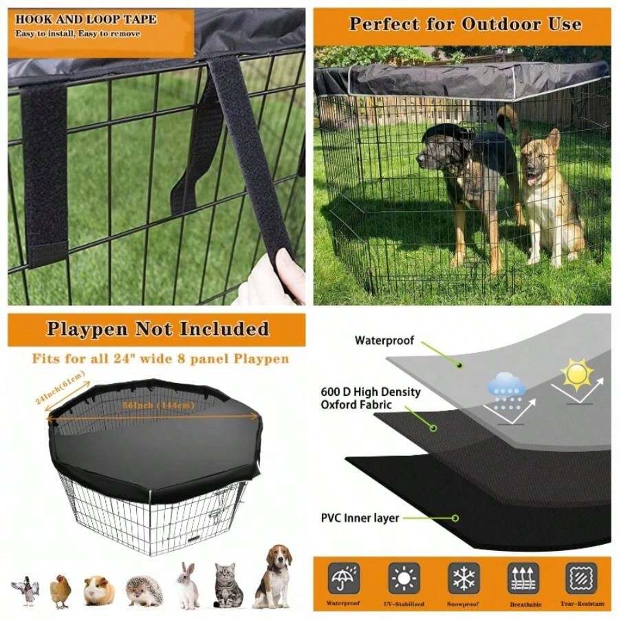 Funda para bolgrafo para perro con tela duradera y red de malla, proporciona sombra y , la cubierta superior para corral para perro se adapta a todos los 8 paneles de 24 pulgadas de ancho, bolgrafo de ejercicio para mascotas en interiores y exteriores, fcil de montar, negro - Negro - Ver 1