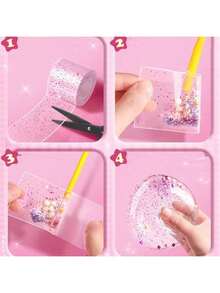 Shiny Nano Tape Bubbles DIY Set, Includes Dual Pink & Blue Glitter Tapes, Glitter Pump, Sequins, Stickers, Straws, Random Selection - Creative Multi-Piece Gift Set, Suitable For Birthday, Carnival, Christmas, Halloween Parties