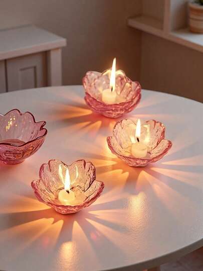 Cherry Blossom Candle Holders, Glass Decorative Art Candlestick, Transparent Desktop Candle Holders, Suitable For Holiday Decoration In Living Rooms, Dining Rooms, Wedding Desktop Decoration, Party Gatherings, Christmas Table Candleholder Decorations