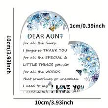 1 szt. akrylowa tabliczka na biurko w kształcie serca "Droga Ciociu", pamiątkowa pamiątka z podziękowaniami, niebieskie kwiaty, od siostrzenicy/siostrzeńca, na noc/kominek, prezent urodzinowy i świąteczny – wystrój domu, wystrój pokoju, prezent świąteczny, Boże Narodzenie