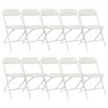 10-Pack Heavy-Duty Folding Chairs With Folding Mechanism - Extra Wide Seats (15.5x15.5in), 350lb Capacity - Lightweight Stackable Wedding, Party, Banquet, Event Chairs - Easy Storage For Home, Events, Rentals - White Plastic Chairs For Adults, Outdoor Seating, Simple Design, Sturdy Frame, Wedding Planners - 白色364 - 查看 12