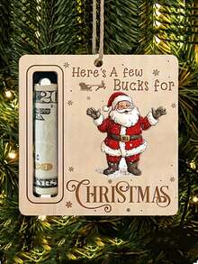 1pcChristmas Wallet Decor, Cash Storage Wallet, Tree Ornament, Natural Wood, Birthday, Party, Decorative Money Box, Santa Claus And Reindeer Decor, Party Favors, Durable Wooden, 2D Flat Design