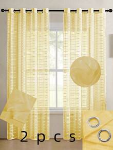 1 片/2 片网格状半透明薄纱窗帘,简约半透明穿孔设计窗帘,适用于客厅、阳台和卧室的装饰,客厅窗帘,卧室窗帘,厨房,多用途装饰窗帘。 - 黃色 - 查看 33