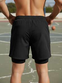 Shorts 2 Em 1 Duplo Esportivo Dry Fit Com Bolso Calção Para Academia Shorts Esportivo - Preto - Visão 4