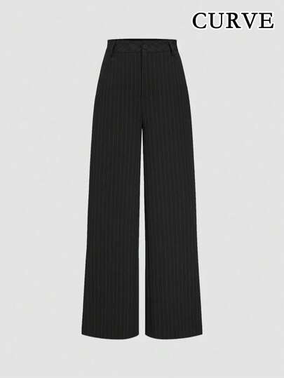 Plus Women's Chic Striped High Waist Wide Leg Casual Pants