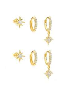 rakol 6pcs Set Elegant Shiny Copper-Tone Cubic Zirconia Star & Moon Earrings Set, Gift For Women - Style 7 - View 9