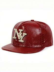 A Men's Hat With The Letters NY And Diamond-Studded Imitation Crocodile Pattern Flat-Brimmed Hat, Fashionable And Versatile Baseball Cap, Rock Dance Hip-Hop Hat, Women's Charming Street Hat, Unisex, Adjustable Head Circumference, Suitable For Daily Use