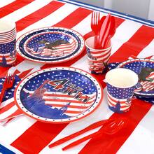 170pcs Independence Day Disposable Tableware Set,4th Of July Disposable Tableware Set Including Disposable Plates, Paper Towels, Paper Cups, Knives, Forks, Banners, Tablecloths,Patriotic With Statue Of Liberty Design, Ideal For BBQs,Picnics,Outdoor Gatherings,Family Reunions - 老鷹(日) - 查看 7