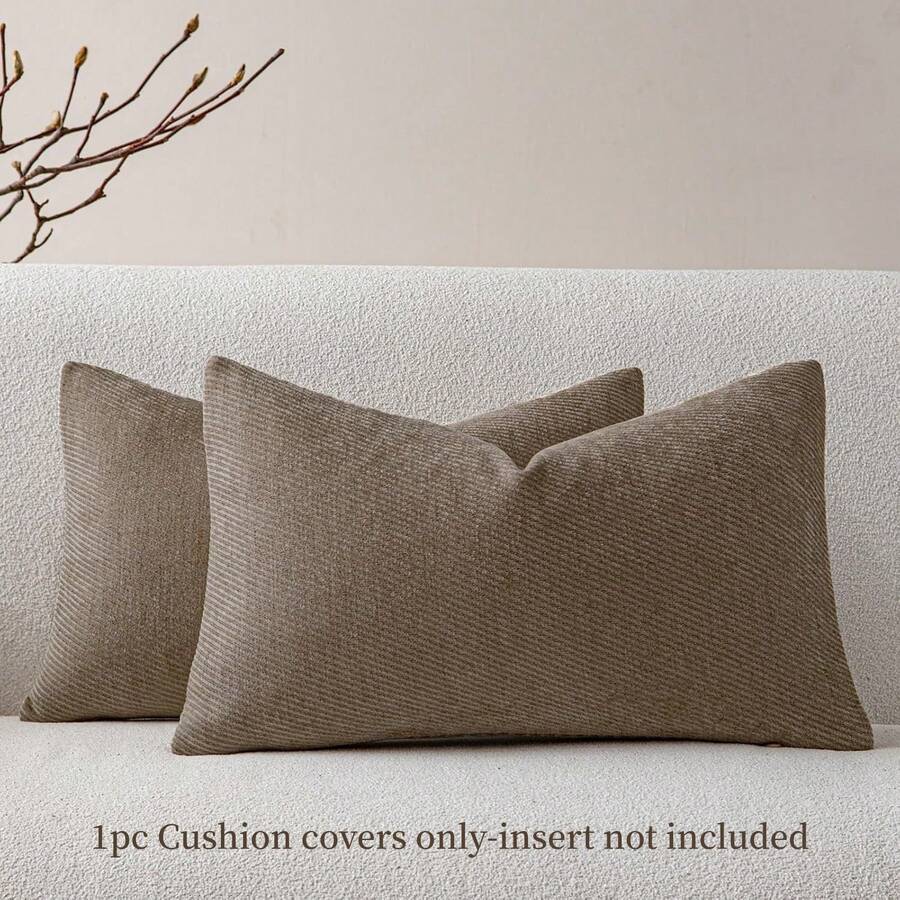 1pc Brown Chenille Twill Decorative Throw Pillow Cover (Pillow Insert Not Included), Modern Minimalist Design, Suitable For Sofa, Bed, Balcony, Living Room, Dining Room, Home Decor, Everyday Use, Comfortable - Brown - View 1