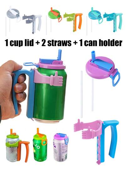 1 套带吸管的汽水罐盖、可重复使用的汽水罐顶盖、带吸管的汽水罐盖、易抓手柄和弹出式盖子 - 重型饮料罐把手、派对饮料盖、彩色罐顶盖、俏皮饮料盖、易于握持、防泄漏、适用于苏打水、啤酒、汽水、派对、酒吧、露营、旅行的理想选择、万圣节、圣诞节、生日、单身派对的完美选择