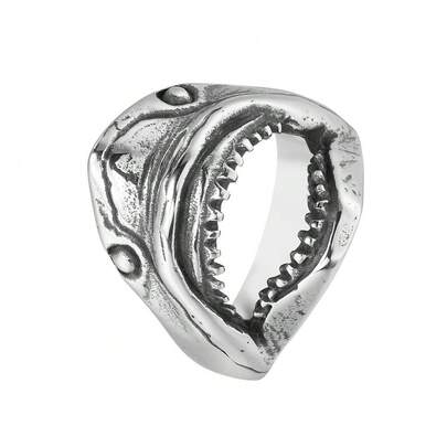 خاتم من الفولاذ المقاوم للصدأ بشكل سمكة قرش عصري، إكسسوار خاتم، هدية للأب والصديق والزميل