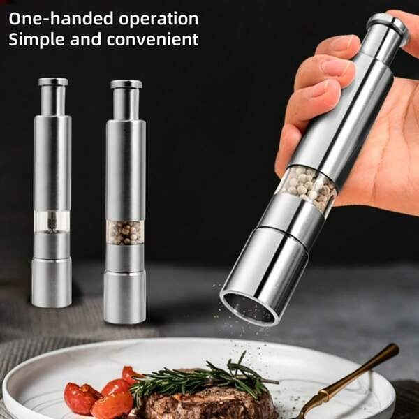 LOMILD 1Pc Portable Stainless Steel Pepper Grinder, Manual Press Mode, Pepper, Sea Salt Grinder, Stainless Steel Material, Steak Food Tool, Household, Kitchen, Portable, Camping Assistant, Barbecue Tool, Durable, Home Kitchenware, Perfect Gift, Gift, With A Small Cleaning Brush