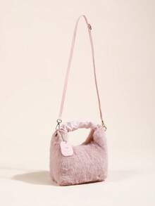 1pc Cute Fluffy Handbag, Casual Versatile Shoulder Crossbody Bag, Lightweight Furry Cloud Bag, Autumn/Winter - Pink - View 4