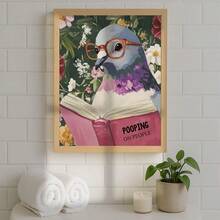 1pc/Set Funny Pigeon Reading Book Wall Arts Canvas Posters Prints - Funny Birds And Animals Bathroom Decorations, Suitable For Toilets, Apartments, Living Rooms, Bedrooms, Modern Home Decorations, Bathroom Decorations,No Frame Include