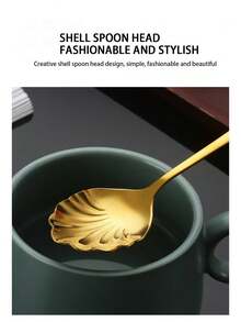 2/6 件不锈钢勺子，贝壳形咖啡勺，适用于糖、冰淇淋和奶酪 - 彩色 - 查看 5
