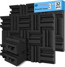 TroyStudio Thickened 12 X 12 X 3 Inch Acoustic Foam Panels In Diffusion Pattern, 12 Pcs High Density Sound Absorbing Foam Diffuser, Soundproof 3D Wall Padding Tiles For Recording Studio Home Office
