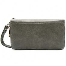 Punk Gothic Skull Leather Clutch With Card Slots And Coin Pouch For Women Wallet Purse Studs Chain Rivet Buckle Wristlet Wallet Long Wallet With Multi-Functional Large Capacity - Grey - View 3