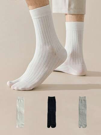 Men's And Women's Spring And Summer Lightweight Soft Breathable Odor Proof Vertical Striped Solid Color Double Toe Mid Tube Socks