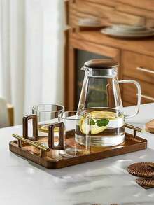 1pc High-Capacity, Stylish, Heat-Resistant Glass Water Pitcher, Transparent Borosilicate Cold Water Carafe - Multicolor - View 4