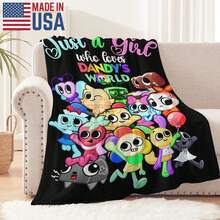1pc Just A Girl Who Loves DANDY'S WORLD Flannel Blanket, Soft Polyester Fiber Blanket, Suitable For All Seasons, Comfortable Bed Sheets, Sofas, Camping, Travel, Office Essentials, Perfect Holiday Gifts, Couple Gifts, Multiple Sizes To Choose From, Pet Friendly Home Decoration, Party Decoration, Lightweight And Durable Design, Modern Style, Pet Owner's Choice - 黑色 - 查看 7