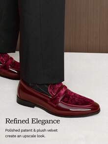 Men's Tuxedo Patent Classic Velvet Loafer Slip On Shoes For Wedding Party Shoes - 酒紅色 - 查看 6