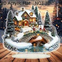 2D Flat Christmas Village Crystal Sculpture With Base, Winter Themed Collectible, Suitable For Bedroom, Office, Dining Room, Living Room, Kitchen Tabletop Decor, No Power Needed, Perfect Holiday Gift, Santa Claus Theme, Desktop Hanging Ornament, Ideal For Christmas