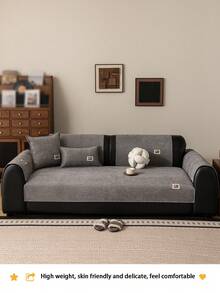 1 件雪尼尔沙发垫套，简约现代风格宠物友好型防脏防滑沙发保护套，春秋防猫抓沙发套适用于 L 型组合沙发和 1/2/3/4 座沙发（单独出售） - 深灰色 - 查看 4