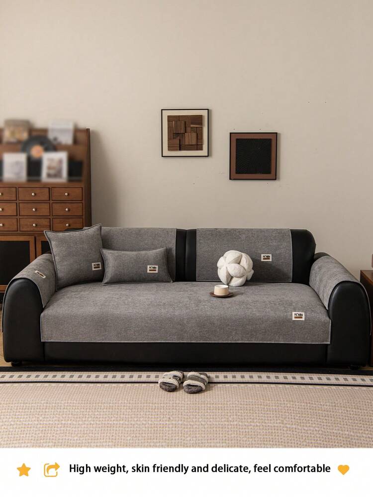 1 件雪尼尔沙发垫套，简约现代风格宠物友好型防脏防滑沙发保护套，春秋防猫抓沙发套适用于 L 型组合沙发和 1/2/3/4 座沙发（单独出售） - 深灰色 - 查看 4
