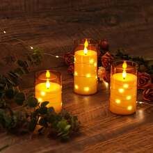 Homemory Set Of 3 Gold LED Flameless Candles, Battery Operated Candles With Embedded Fairy Lights, Acrylic Fake Candles With Remote And Timer For Wedding Home Decor, - 金色 - 查看 6