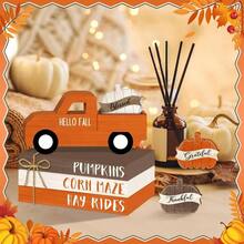 8 Pcs Fall Table Decorations Pumpkin Tiered Tray Decor, Farmhouse Wood Faux Book Stack Truck Sign Rustic Pumpkins Centerpiece Home Kitchen Shelf Autumn Harvest Thanksgiving