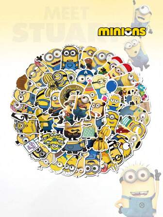  50pcs Minions Themed Cute Cartoon Stickers, Suitable For Birthday Decoration, Includes Adorable Kevin And Bob DIY Gift Box Stickers, Applicable To Water Cups, Refrigerators, Tablets, Notebooks, Phone Cases, Party Decorations, Ideal Halloween And Christmas Gifts, Perfect Small Gift For Friends