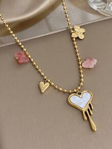 18K镀金不锈钢心形蝴蝶吊坠项链手链套装，甜美浪漫的女士珠宝，母亲节礼物，圣诞节、感恩节、万圣节、婚礼、派对/舞会/聚会/日常配饰、周年纪念日、情人节、波西米亚风生日伴娘礼物 - 彩色 - 查看 4
