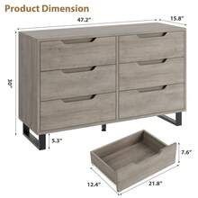 WARMTOBABY 6 Drawer Wooden Dresser For Bedroom - Adjustable Feet, Freestanding Vertical Storage, 47.2" Wide, Sturdy MDF Wood, Waterproof Top, Easy Assembly - 灰色 - 查看 6