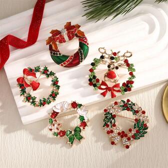 1pc Stainless Steel Christmas Tree, Wreath, Santa Claus Brooch, Christmas & New Year Gift